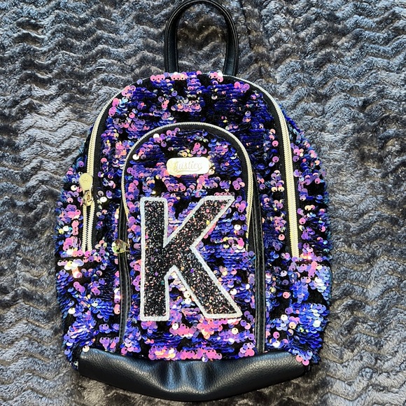 Justice Accessories K Letter Sequin Sparkly Justice Mini Backpack